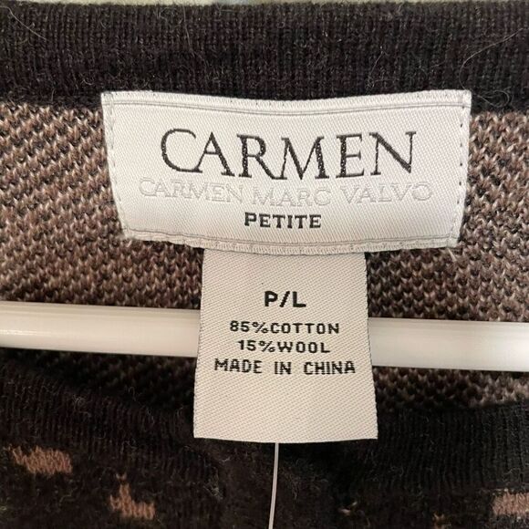 Carmen Marc Valvo Womens Peplum Hem Belted Cardigan PL Animal Print Abstract - Picture 4 of 4